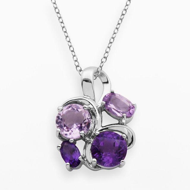 Sterling Silver African Amethyst & Brazilian Amethyst Cluster Pendant, Womens Purple Product Image