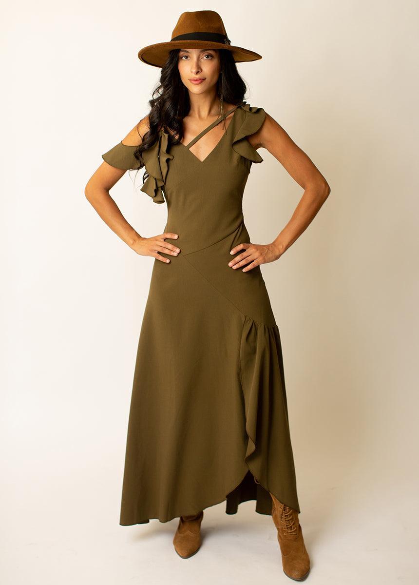 Bianka Dress in Olive Female Product Image