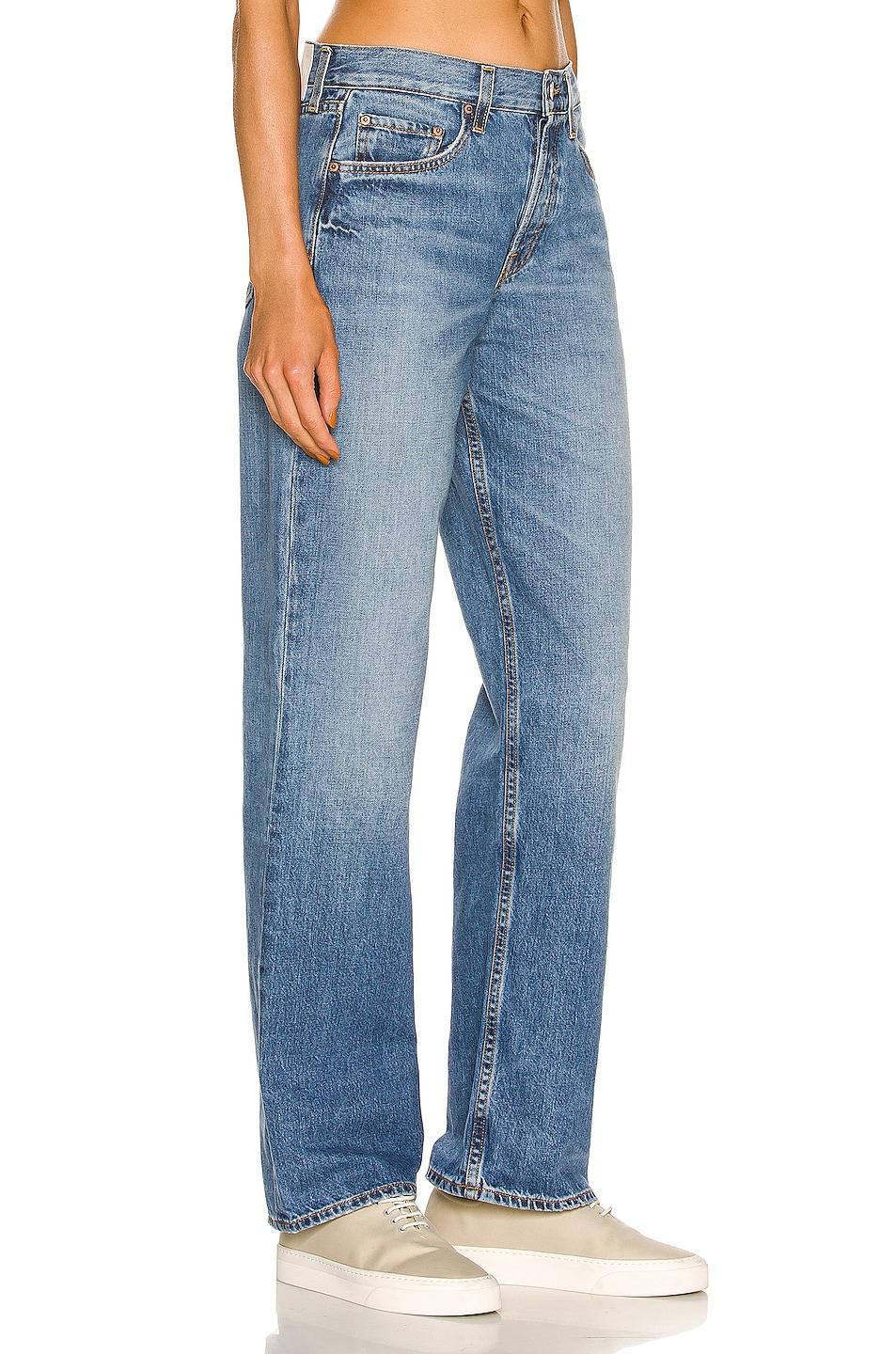 GRLFRND Bella Low Rise Boyfriend in Gramercy Park - Blue. Size 30 (also in 24, 25, 26, 27, 28, 29, 31, 32). Product Image