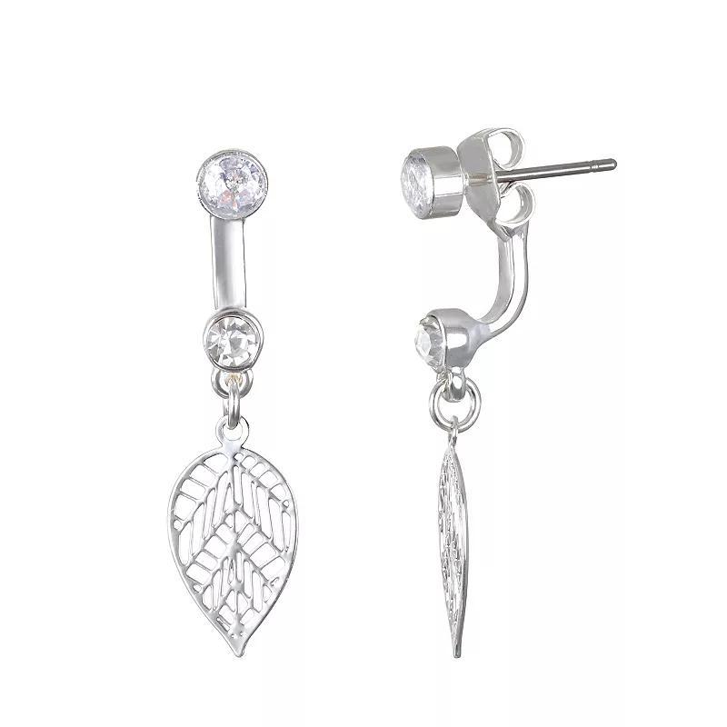 Emberly Silver Tone Back Post Leaf Drop Earrings, Womens, Clear Product Image