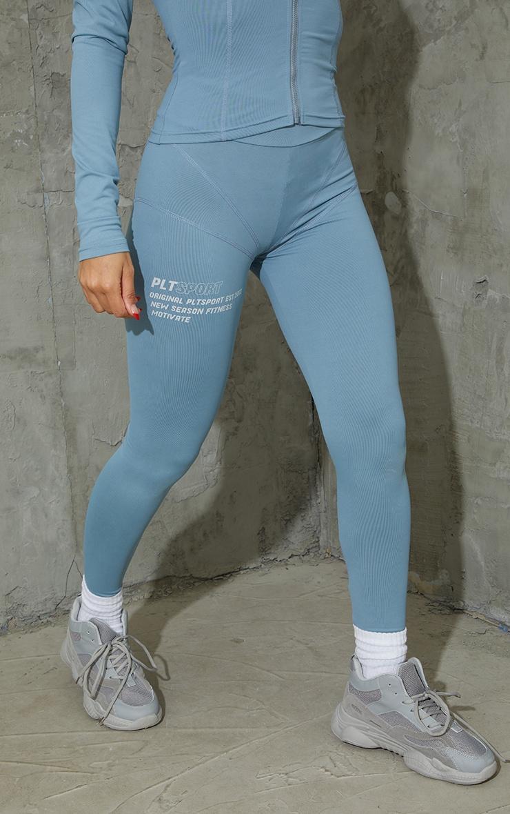 Steel Blue Stitch Detail Gym Leggings Product Image