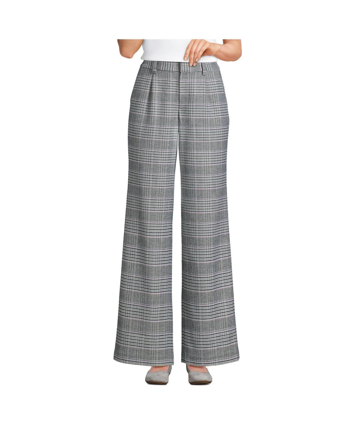 Petite Lands End Brushed Flannel High-Rise Pleated Wide Leg Pants, Womens Purple Glen Plaid Product Image