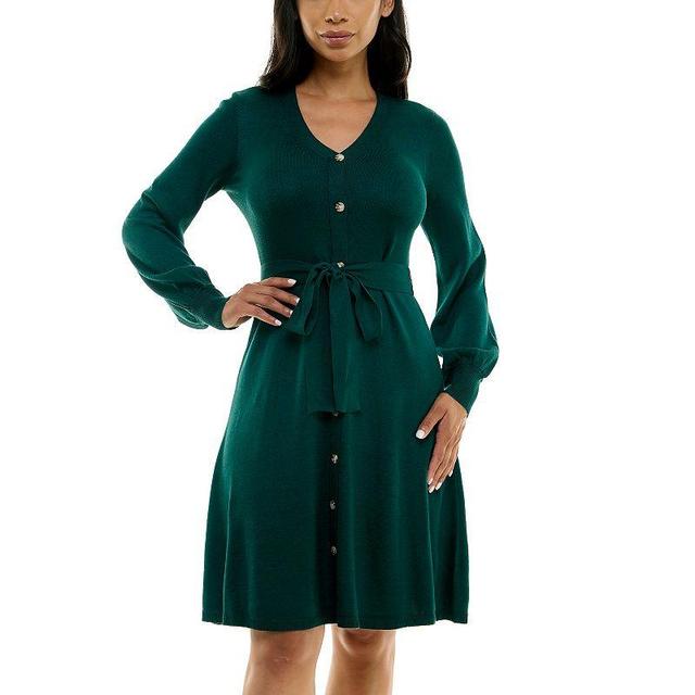 Womens Nina Leonard Balloon Sleeve Midi Sweater Dress Green Product Image