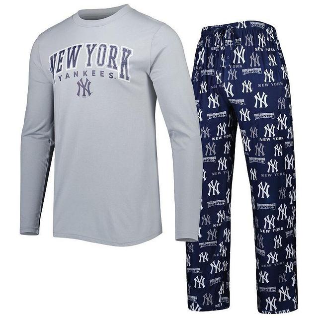 Mens Concepts Sport /Gray New York Yankees Breakthrough Long Sleeve T-Shirt & Pants Sleep Set Blue Product Image