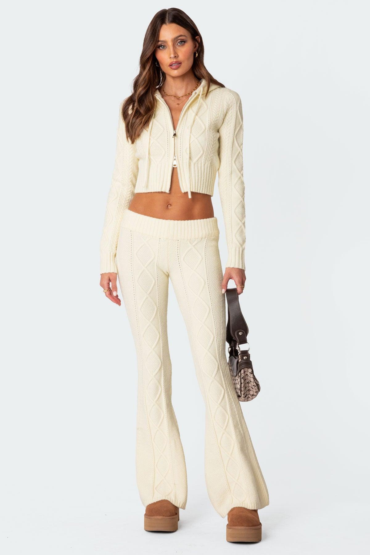 Ray Cable Knit Flared Pants Product Image