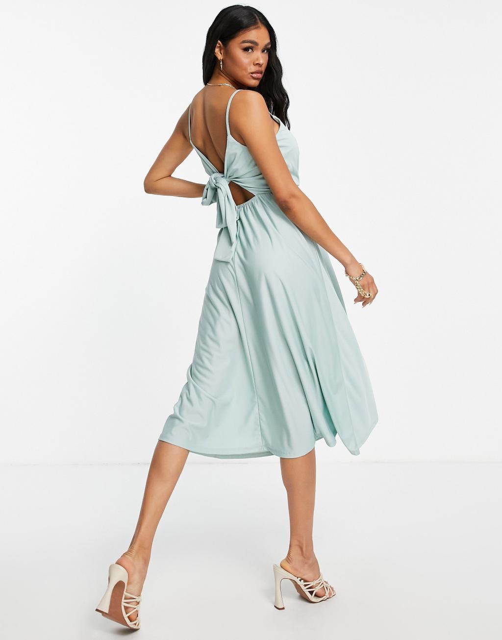 ASOS DESIGN wrap front tie back midi dress in blue Product Image