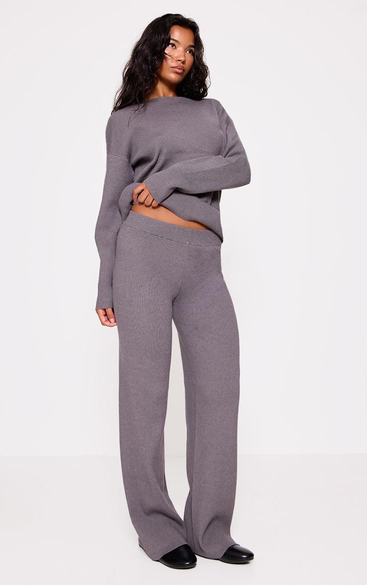 Grey Light Rib Knit Oversized Top Product Image