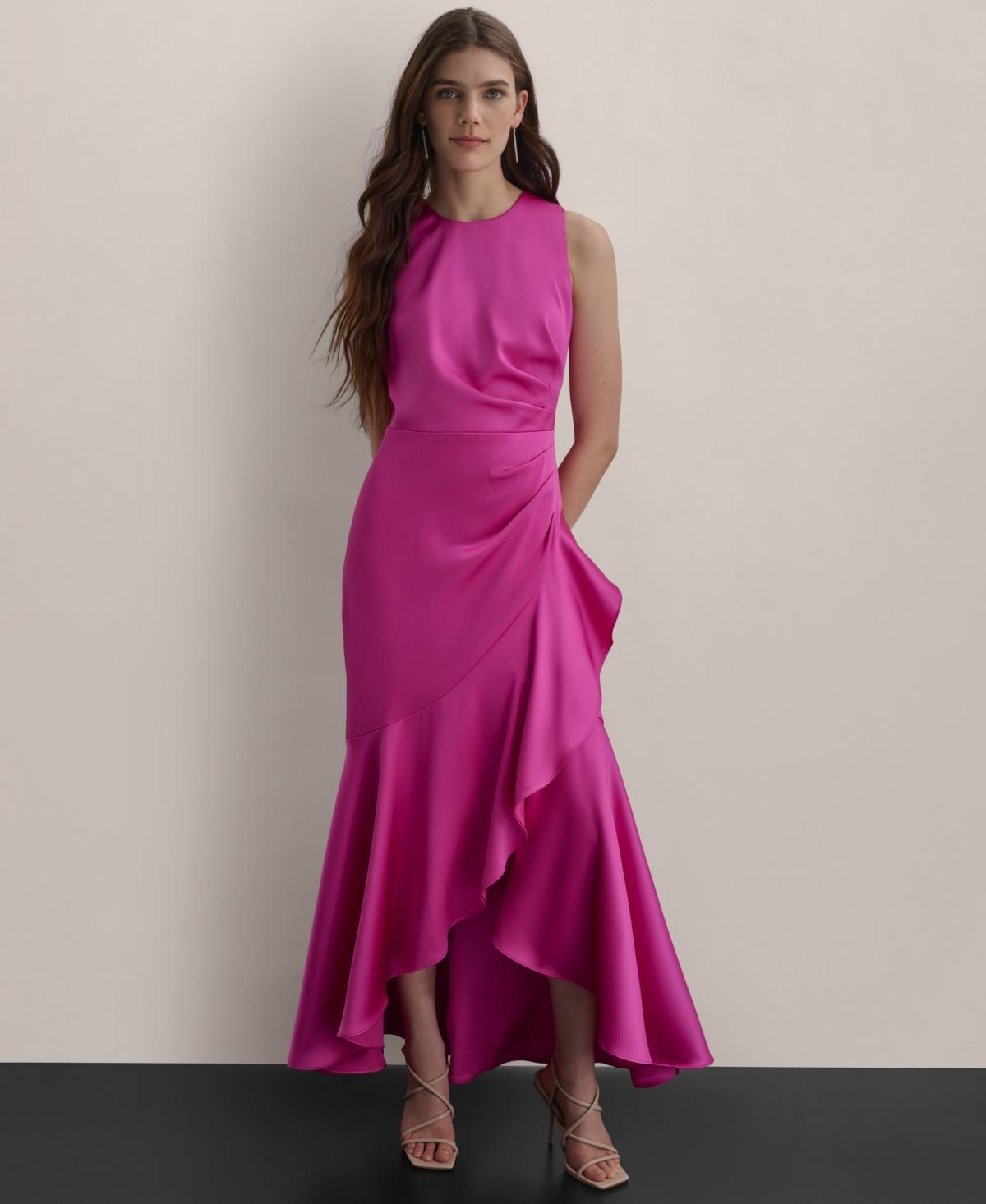 Dkny Womens Satin Ruched Ruffled Gown Product Image