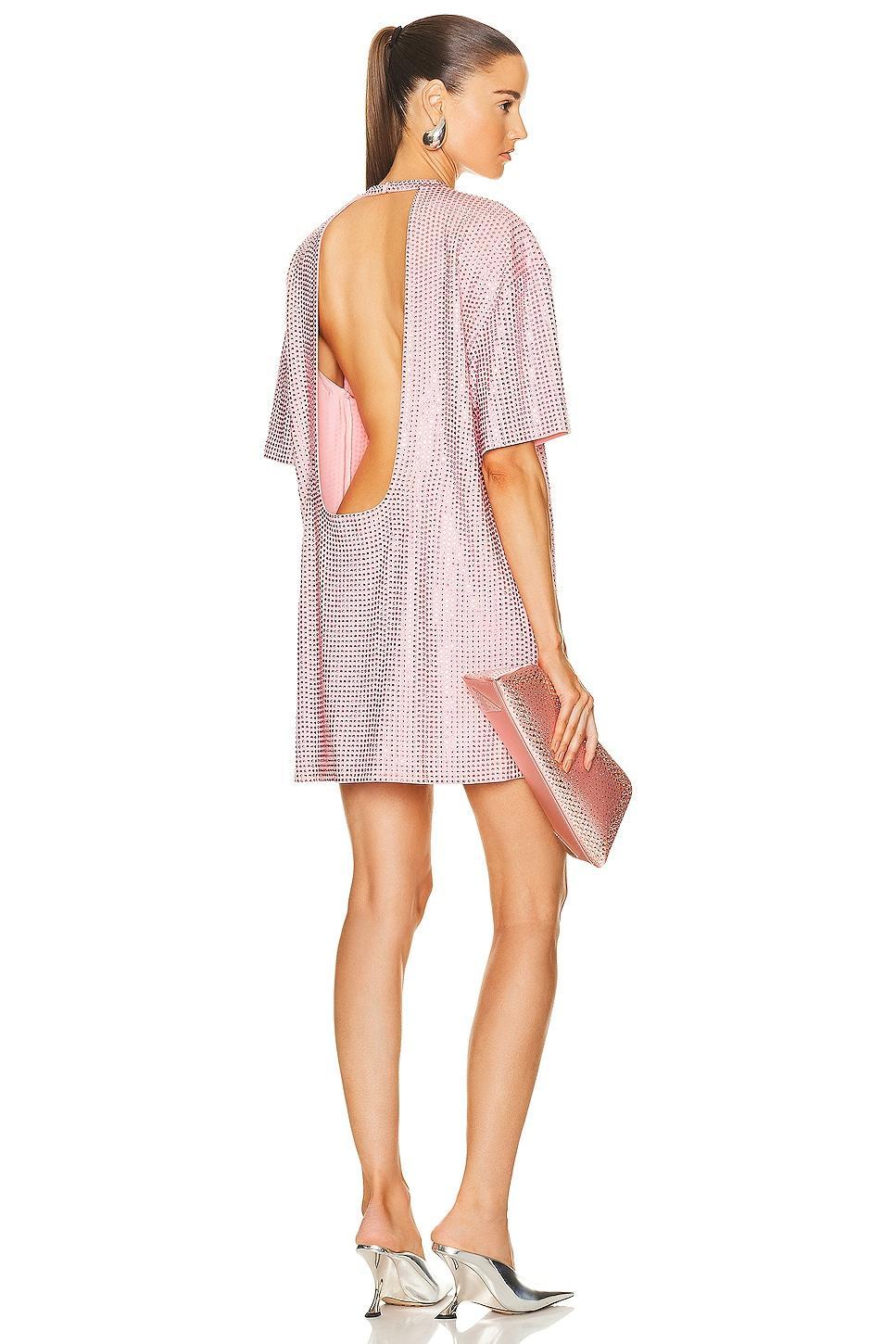 AREA Crystal Embellished Backless T-shirt Dress Pink. (also in M). Product Image