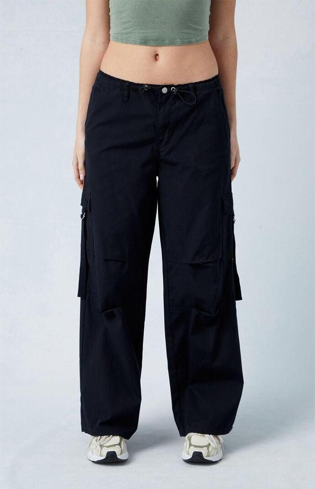 Women's Black Toggle Baggy Cargo Pants Product Image