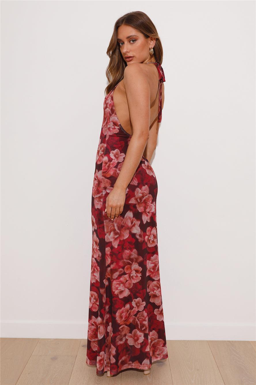 RUNAWAY Evalina Maxi Dress Wine Floral Product Image