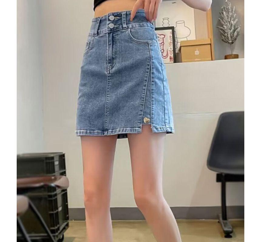 High Waist Denim Mini Skirt Product Image