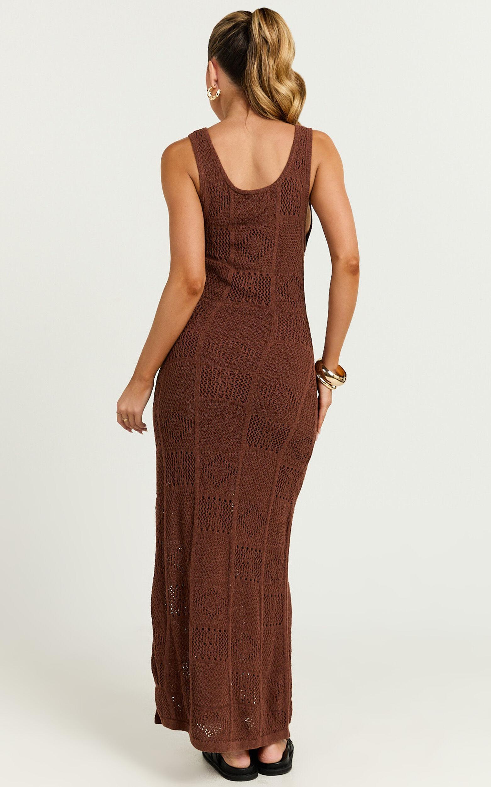 Taylor Midi Dress - Crochet Knit Scoop Neck Dress in Chocolate Product Image