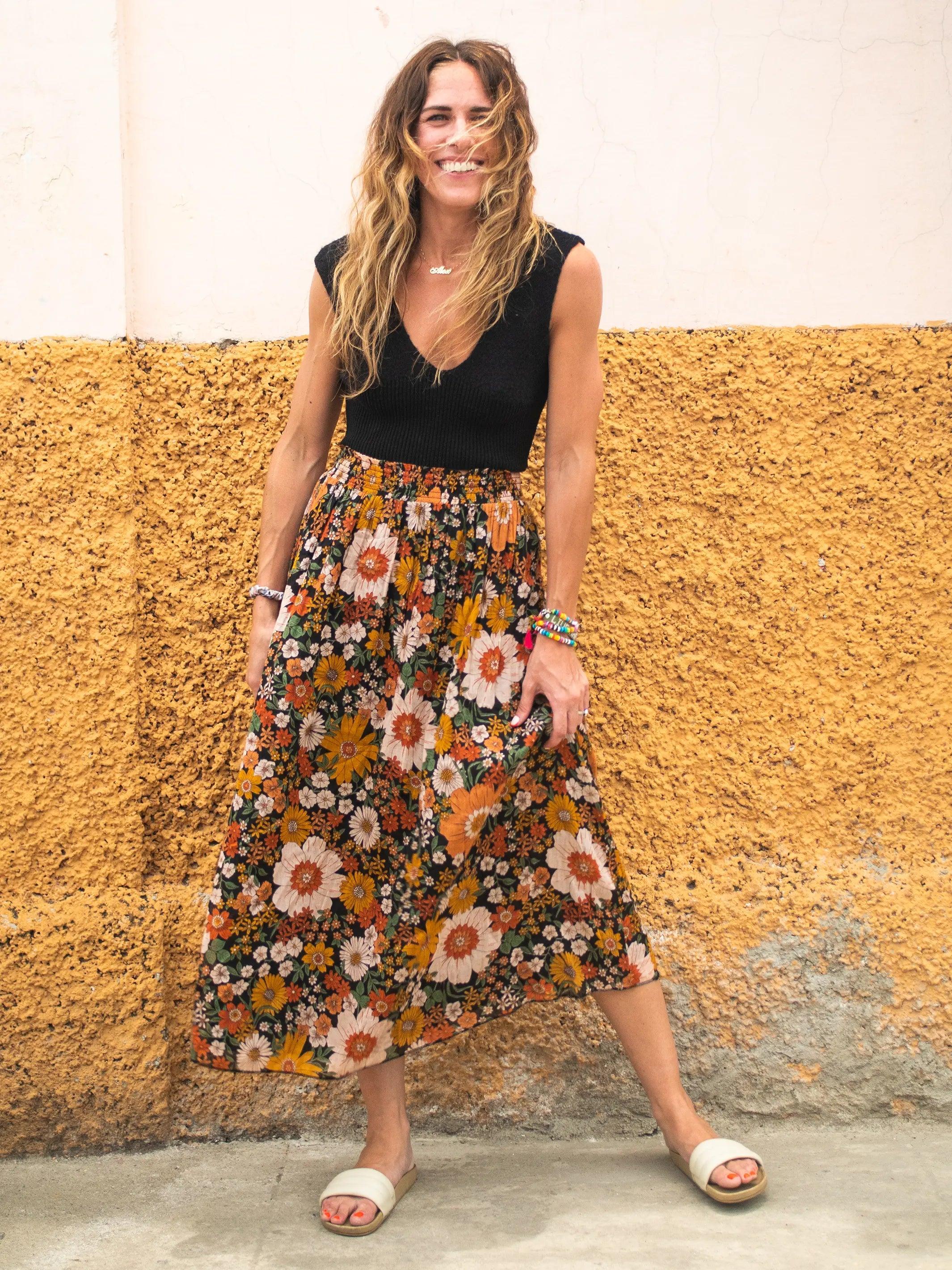 Maylin Midi Skirt - Orange Floral Product Image