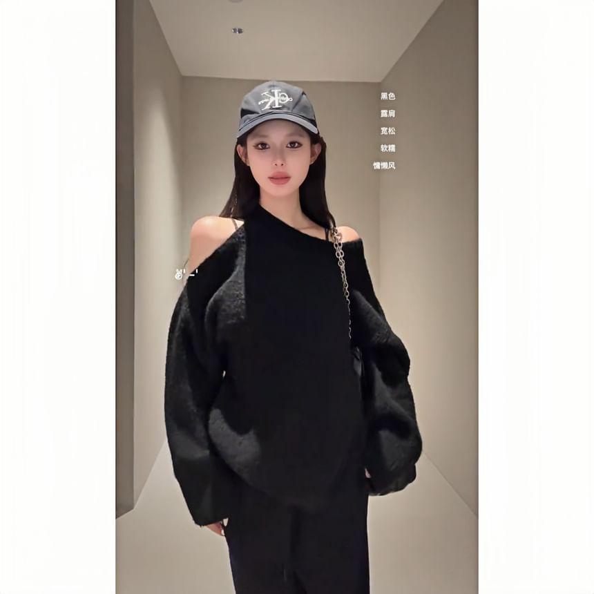 Cold Shoulder Plain Sweater Product Image