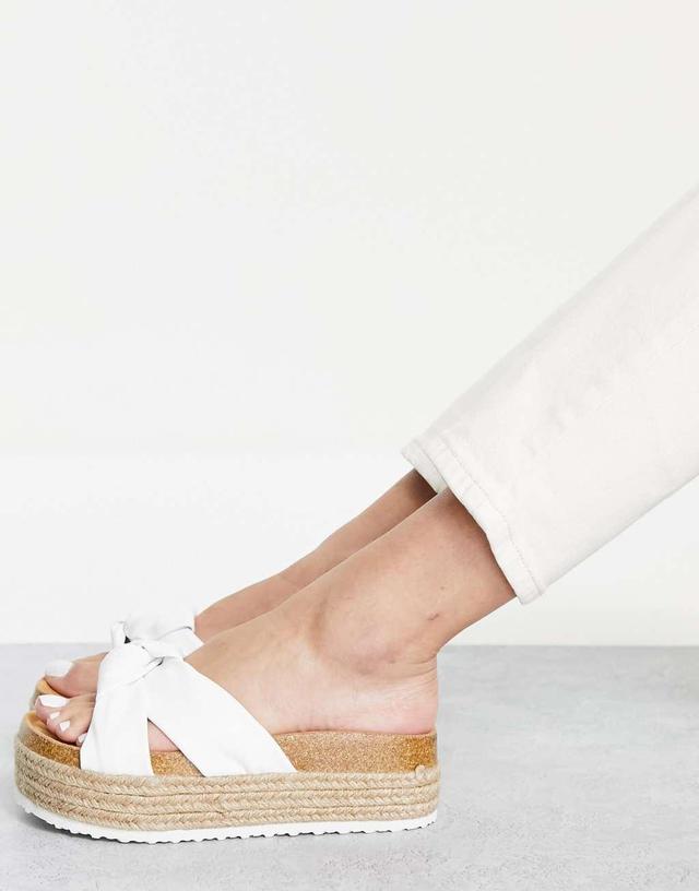 ASOS DESIGN Teegan knotted flatform sandals in white Product Image