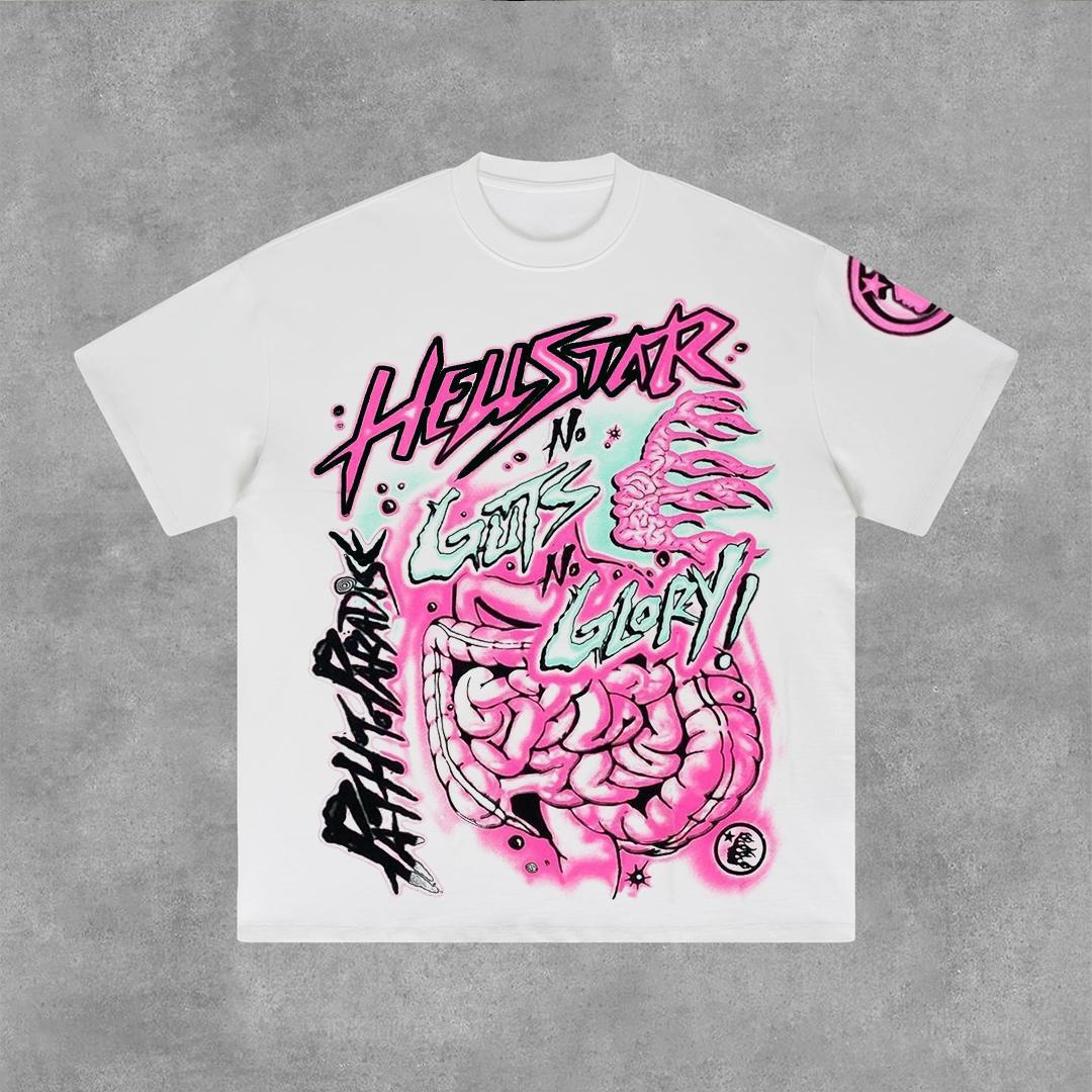 Hellstar No Guts No Glory Pink Graphic Cotton T-Shirt Product Image