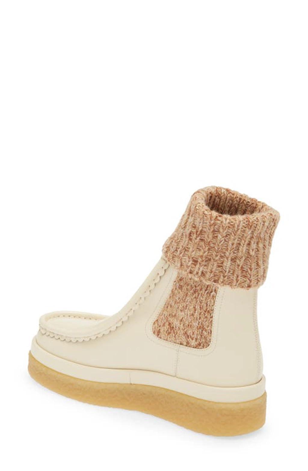 Jamie Leather And Ribbed-knit Ankle Boots In White Product Image