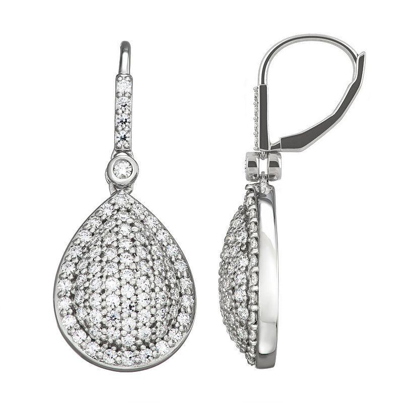 Charles & Colvard 14k White Gold 2 Carat T.W. Lab-Created Moissanite Pave Teardrop Earrings, Womens Product Image