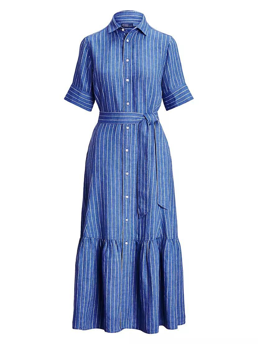 Belted Yarn-Dyed Stripe Linen Shirtdress Product Image