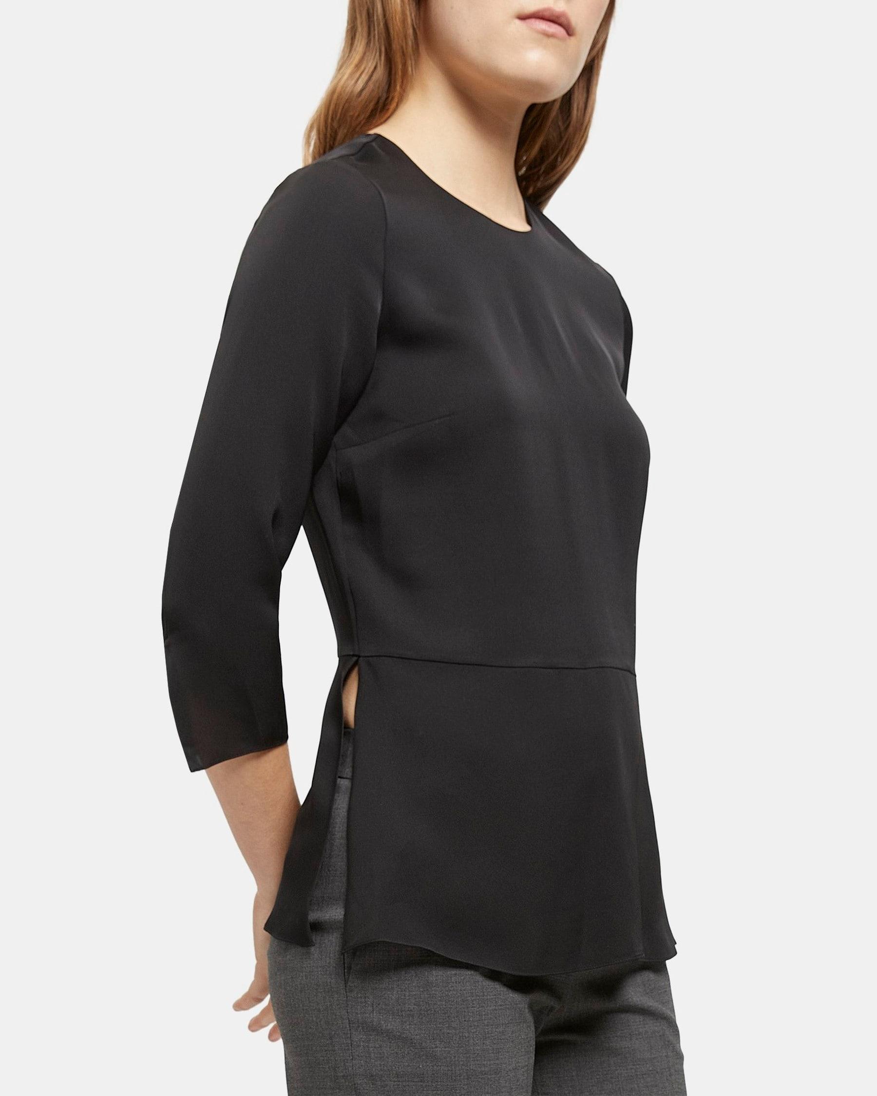 Long-Sleeve Peplum Top in Silk Georgette Product Image