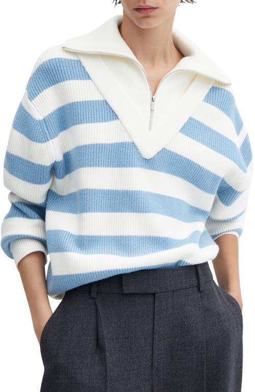 MANGO Stripe Rib Half Zip Sweater Product Image