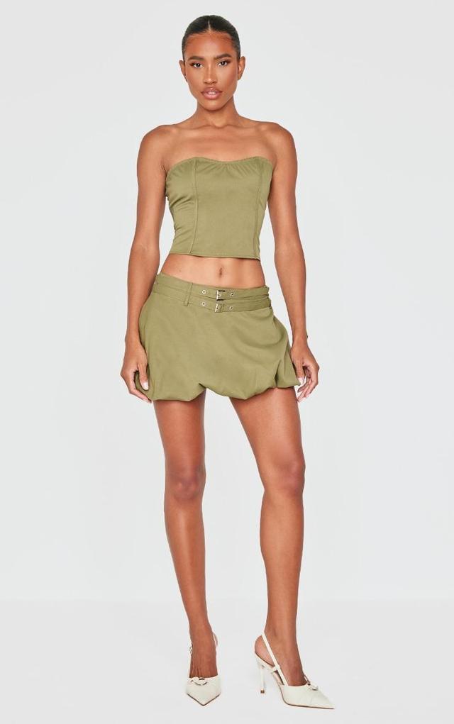 Khaki Twill Buckle Puff Ball Skirt Product Image