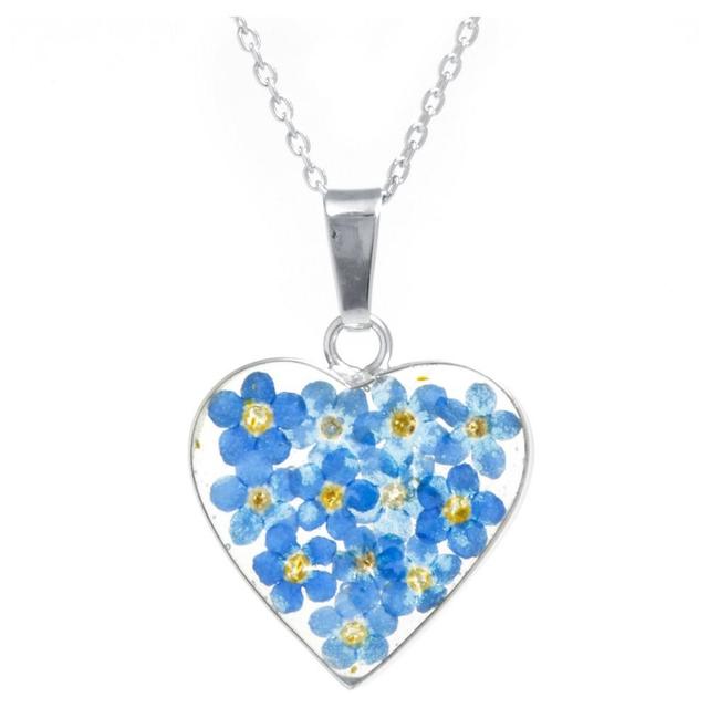 Sterling Silver Pressed Blue Flower Heart Pendant, Womens Product Image