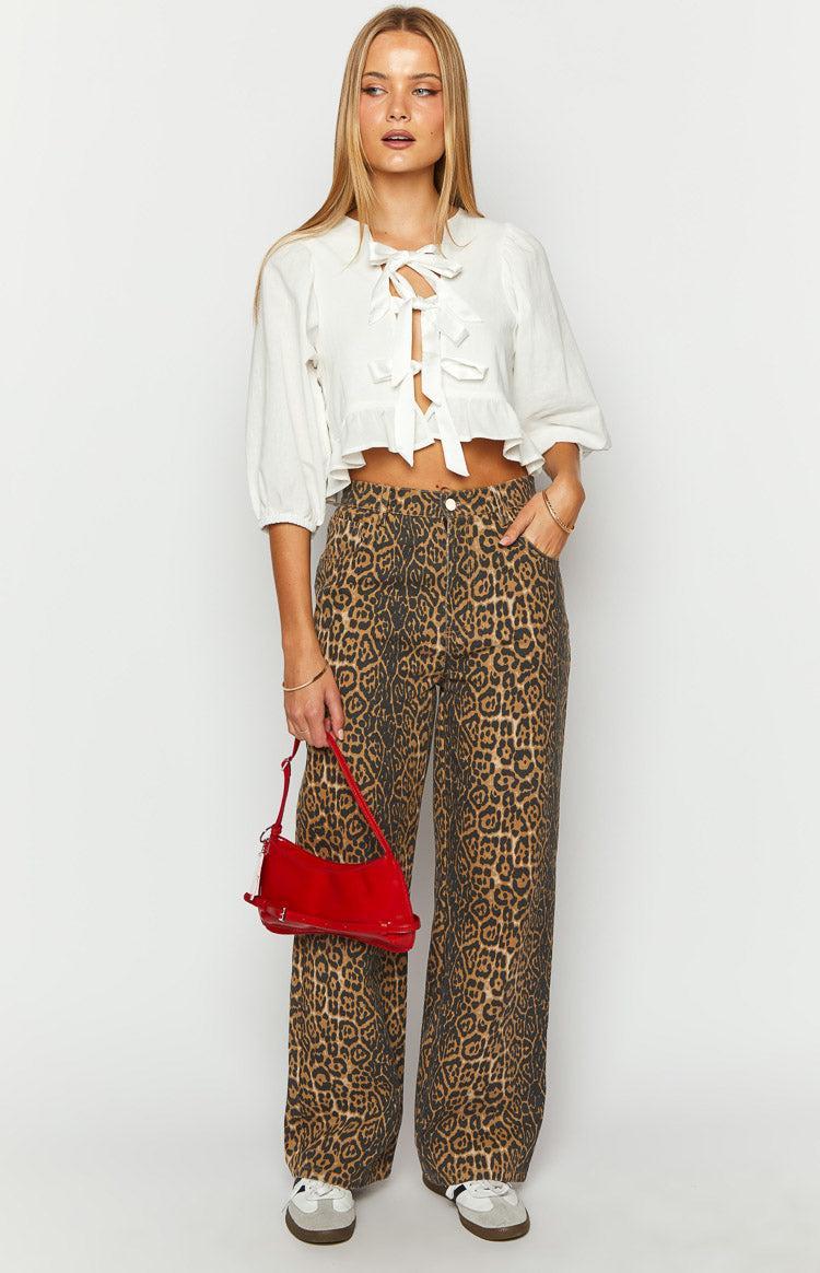 Brunet Leopard Print Straight Leg Jeans Product Image