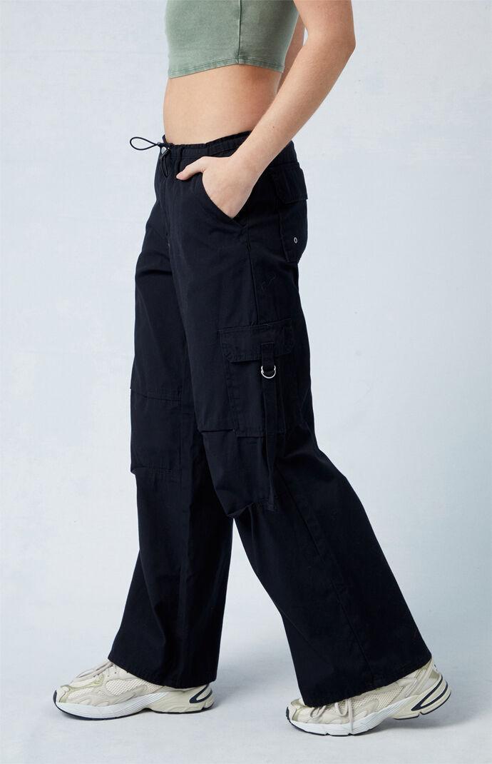 Womens Black Toggle Baggy Cargo Pants Product Image