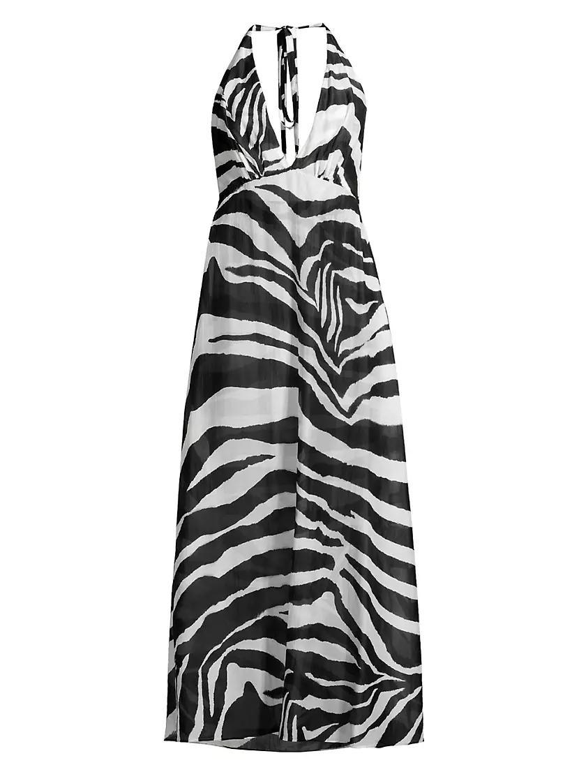 Zebra Cotton-Silk Halter Maxi Dress Product Image