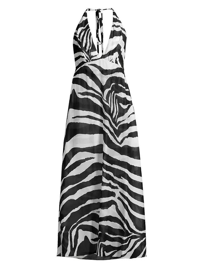 Zebra Cotton-Silk Halter Maxi Dress Product Image