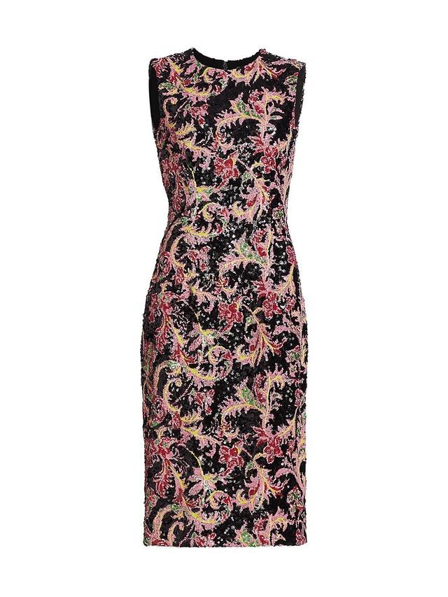 Womens Sequined Floral Sleeveless Sheath Midi-Dress Product Image