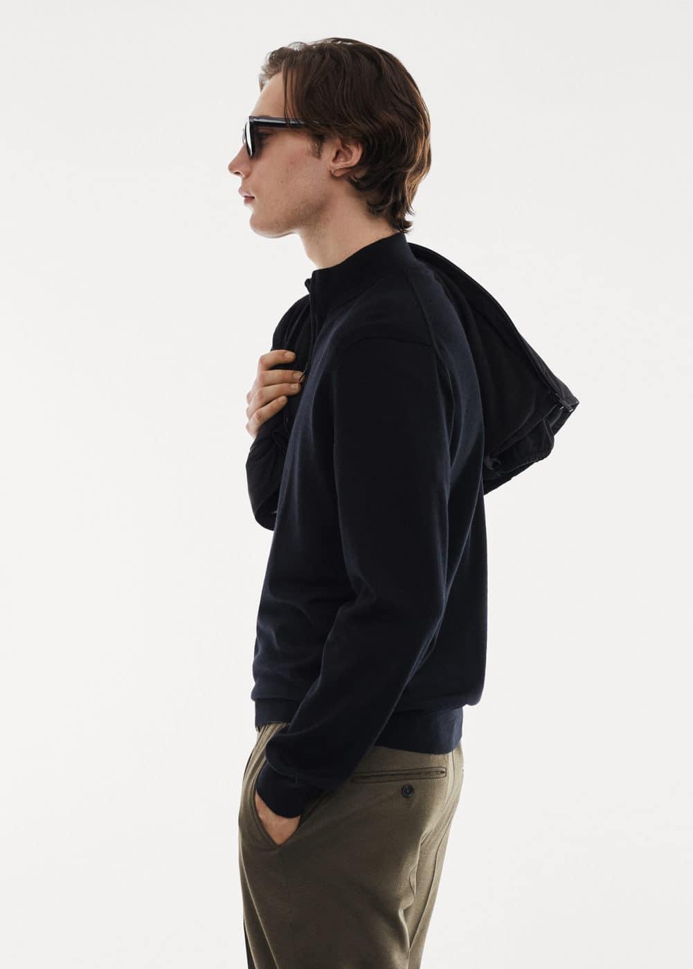 MANGO MAN - 100% merino wool sweater with zipper collar blackMen Product Image