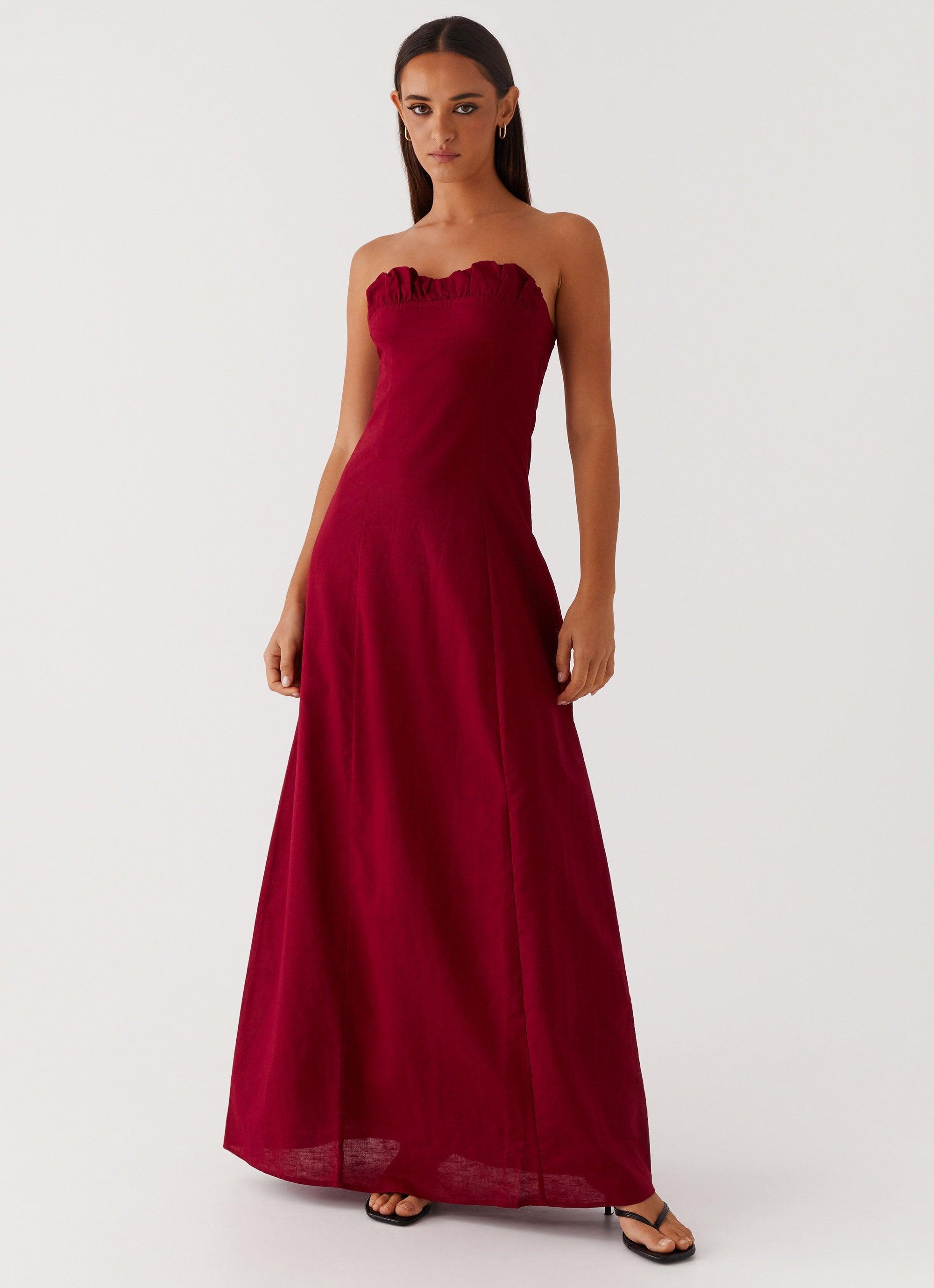 Tayla Linen Maxi Dress - Red Product Image