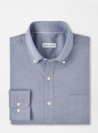 Peter Millar Mens Campbell Perfect Pinpoint Cotton-Stretch Sport Shirt | Color: Sport Navy | Size: XL Product Image