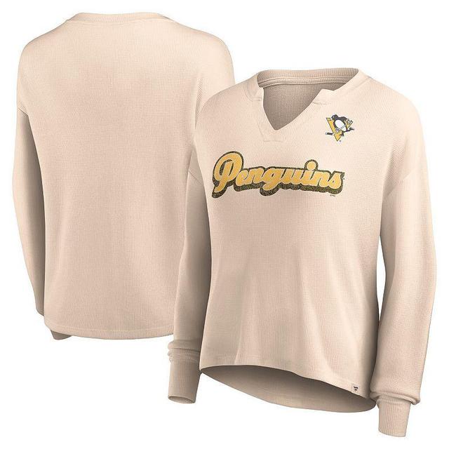 Womens Fanatics Branded Oatmeal Pittsburgh Penguins Go For It Notch Neck Waffle Knit Long Sleeve T-Shirt Product Image