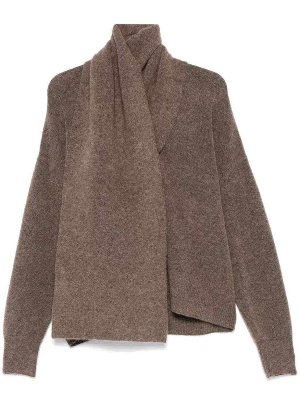 Attached-scarf Sweater In Brown Product Image