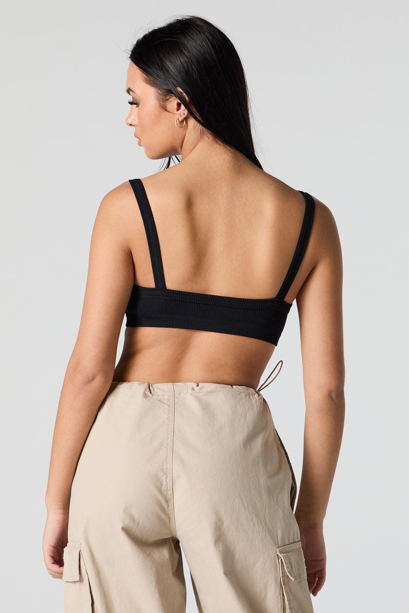 Seamless Ribbed Cropped Tank with Built-In Bra Cups Female Product Image