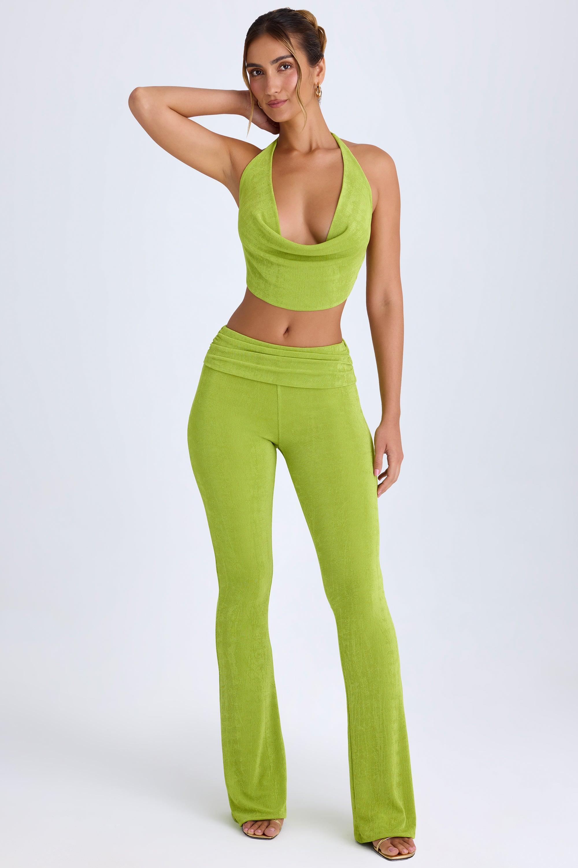 Ruched Mid-Rise Trousers in Pear Green Product Image