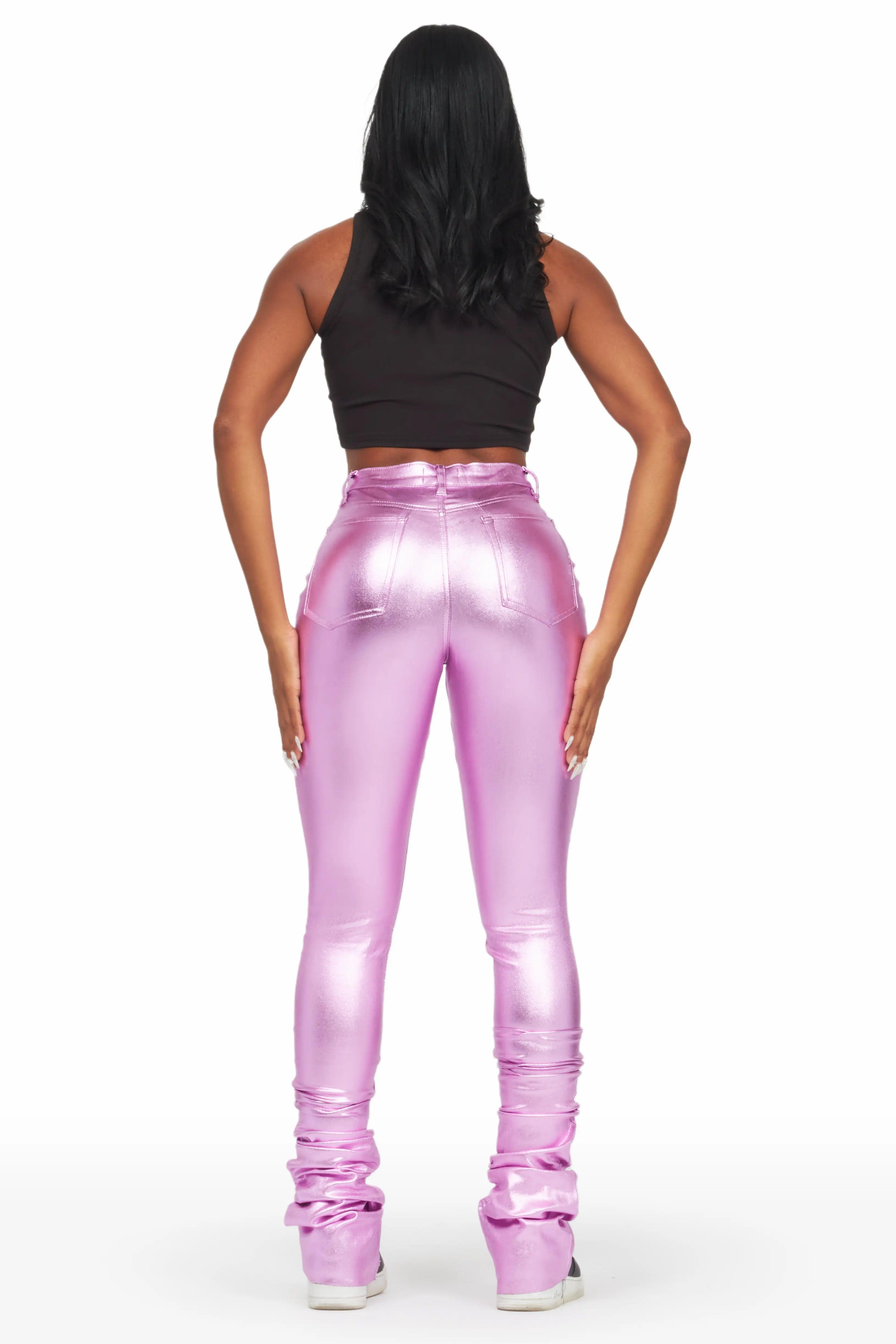 Keyonna Metallic Purple PU Super Stacked Pant Female Product Image