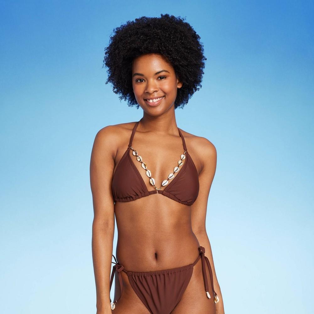 WomensTriangle Bikini Top with Removable Trim - Wild Fable Brown XL: Soft Stretch Fabric, Tie-Back, Opaque, Nylon-Spandex Blend Product Image