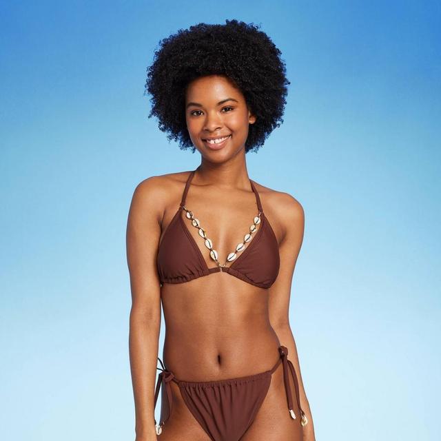 Womens Triangle Bikini Top with Removable Trim - Wild Fable Brown M Product Image