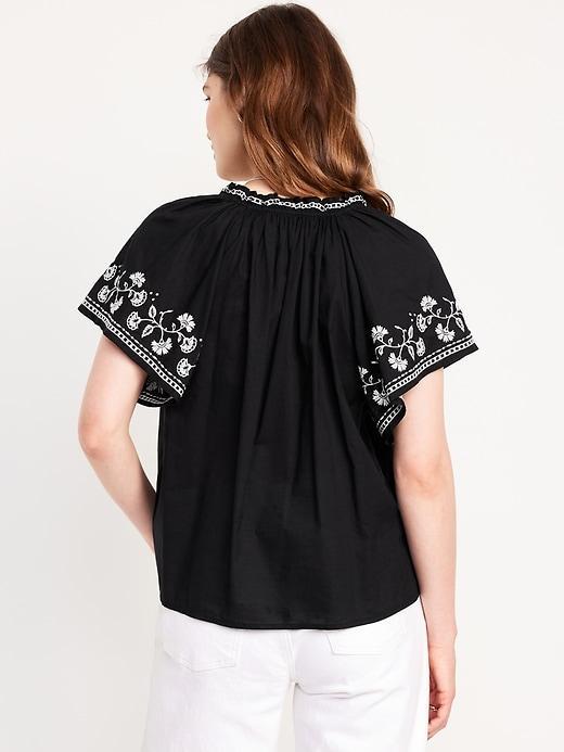 Embroidered Split-Neck Top Product Image