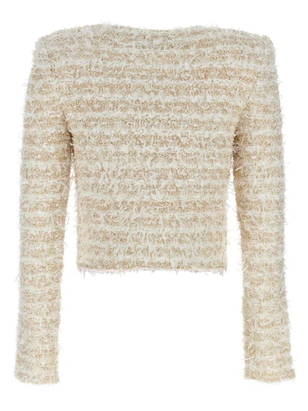 BALMAIN Textured Knit Cropped Cardigan In Gold Product Image