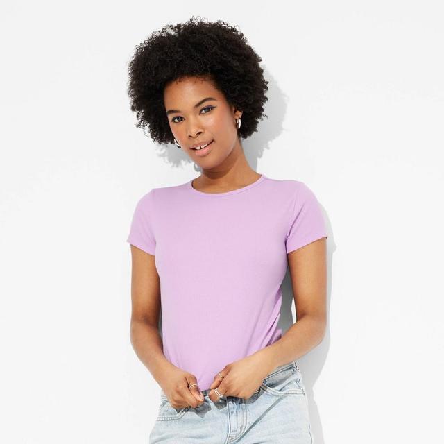 Womens Short Sleeve Ribbed Baby T-Shirt - Wild Fable Violet L Product Image