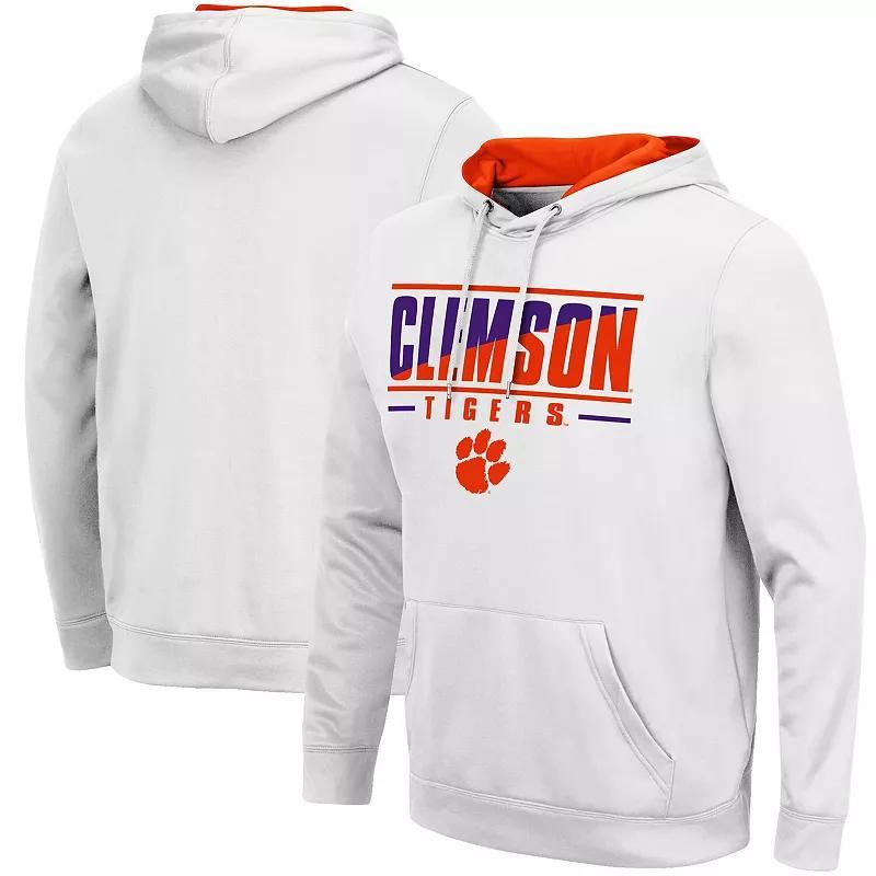 Mens Colosseum White Clemson Tigers Slash Stack 2.0 Pullover Hoodie Product Image