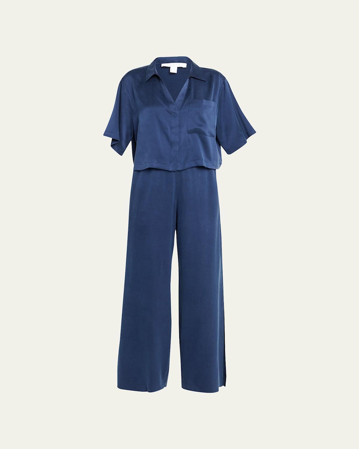 Womens Washable Silk High-Rise Pants 2-Piece Pajama Set Product Image