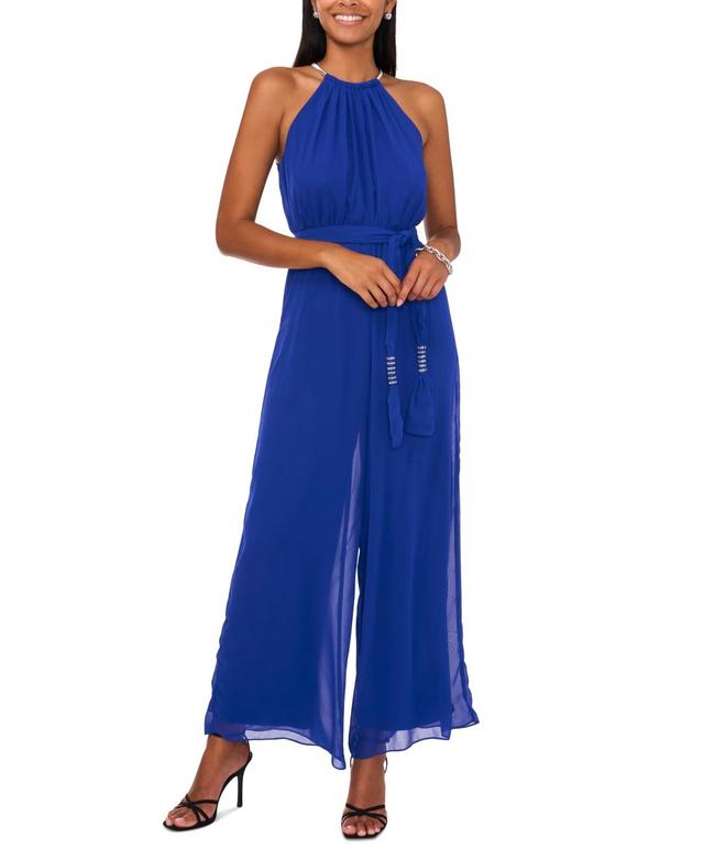 Women's Halter Sleeveless Tie-Waist Wide-Leg Jumpsuit Product Image