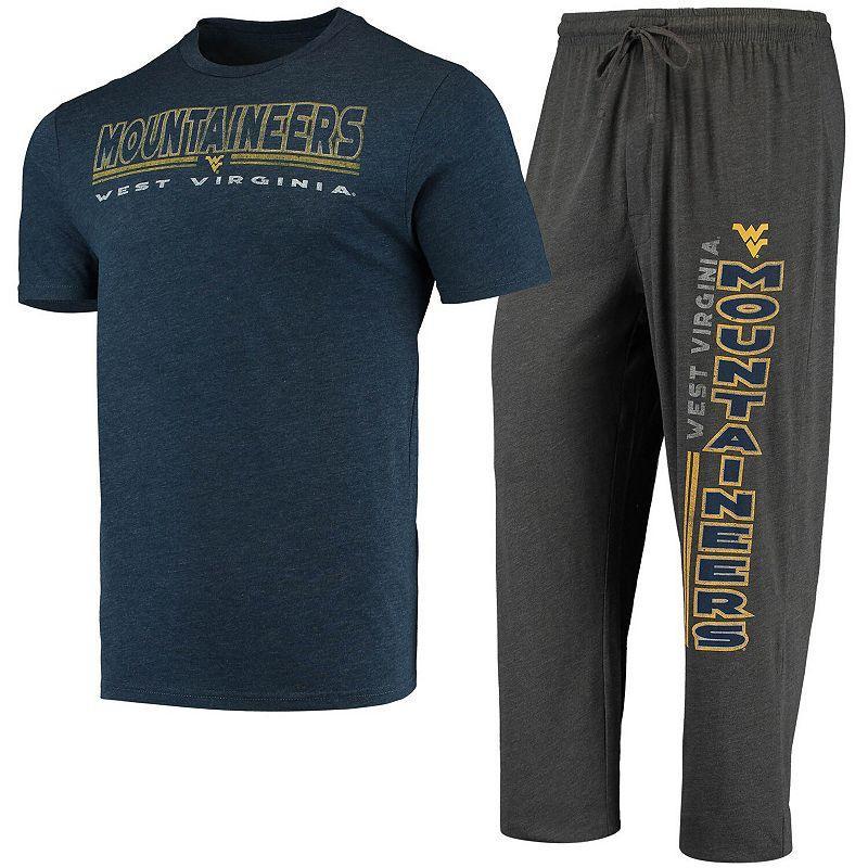 Mens Concepts Sport Heathered Charcoal/Navy West Virginia Mountaineers Meter T-Shirt & Pants Sleep Set Grey Product Image